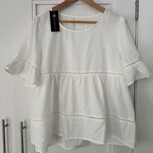 White Lace Insert Babydoll Blouse 🌻 NWT🌻